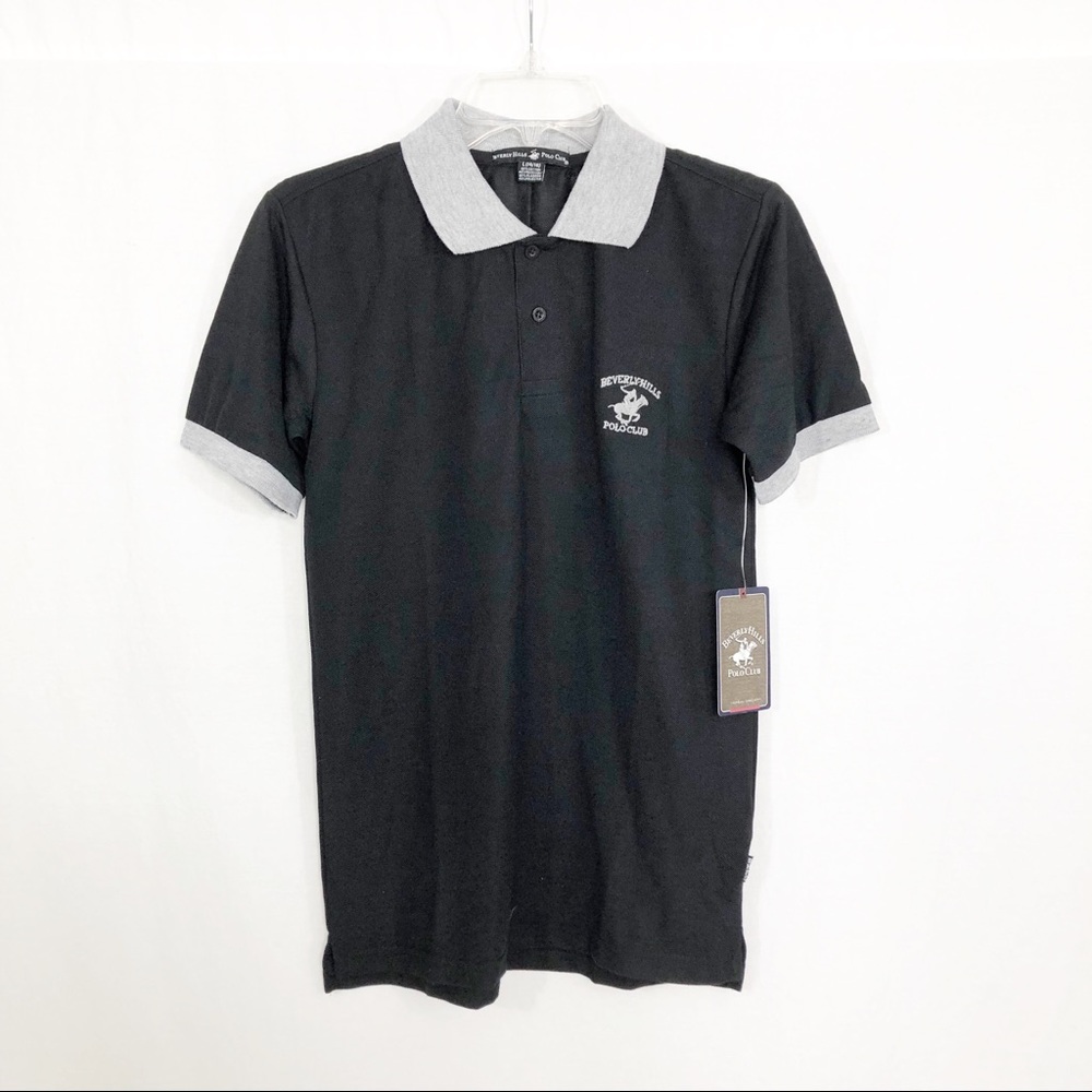 NEW Beverly Hills Polo Club Boys Polo Short Sleeve Shirt, Size Small, Black